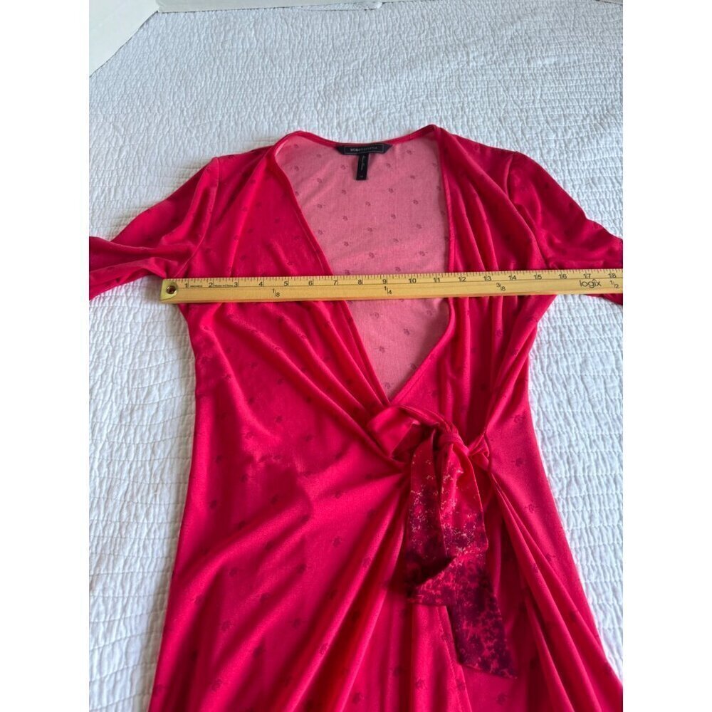 BCBGMAXAZRIA Adele Wrap Midi Dress V-Neck Size XS Lipstick Red Retro - Picture 3 of 12